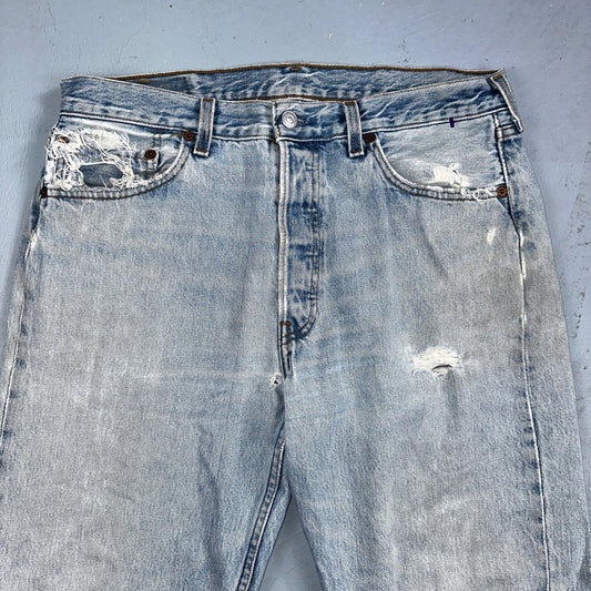 Levis 501 Vintage 90s USA XX Straight Leg Jeans Blue Light Wash 34x34 Act 32x32