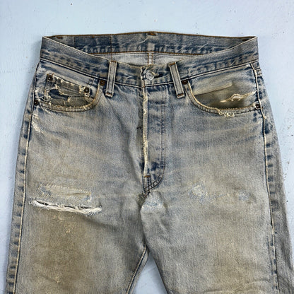 Levis 501 Vintage 80s Redline Selvedge USA XX Jeans Light Wash Thrashed Ac 29x26