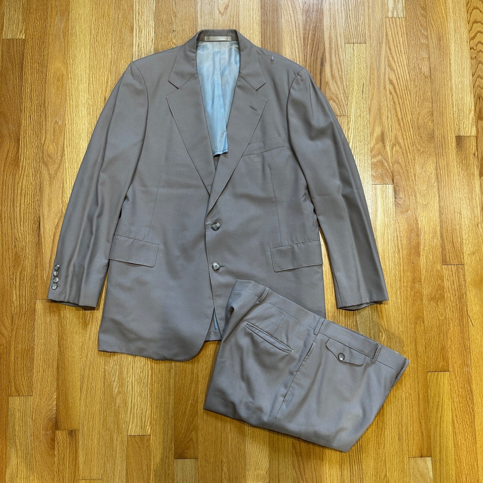 1960s Beige Sport Jacket VTG Mens Suit 44 36x29 Rockabilly Solid Tan Pants 60s