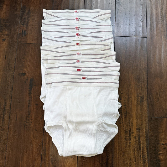 Hanes Briefs Men Size 34 White Cotton Black Stripes 9 Pair Vintage USA Lot 1960s