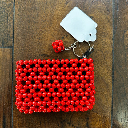 MAGID RED BEADED STYLE HANDBAG / PURSE Square Coin Filipino Tesoros