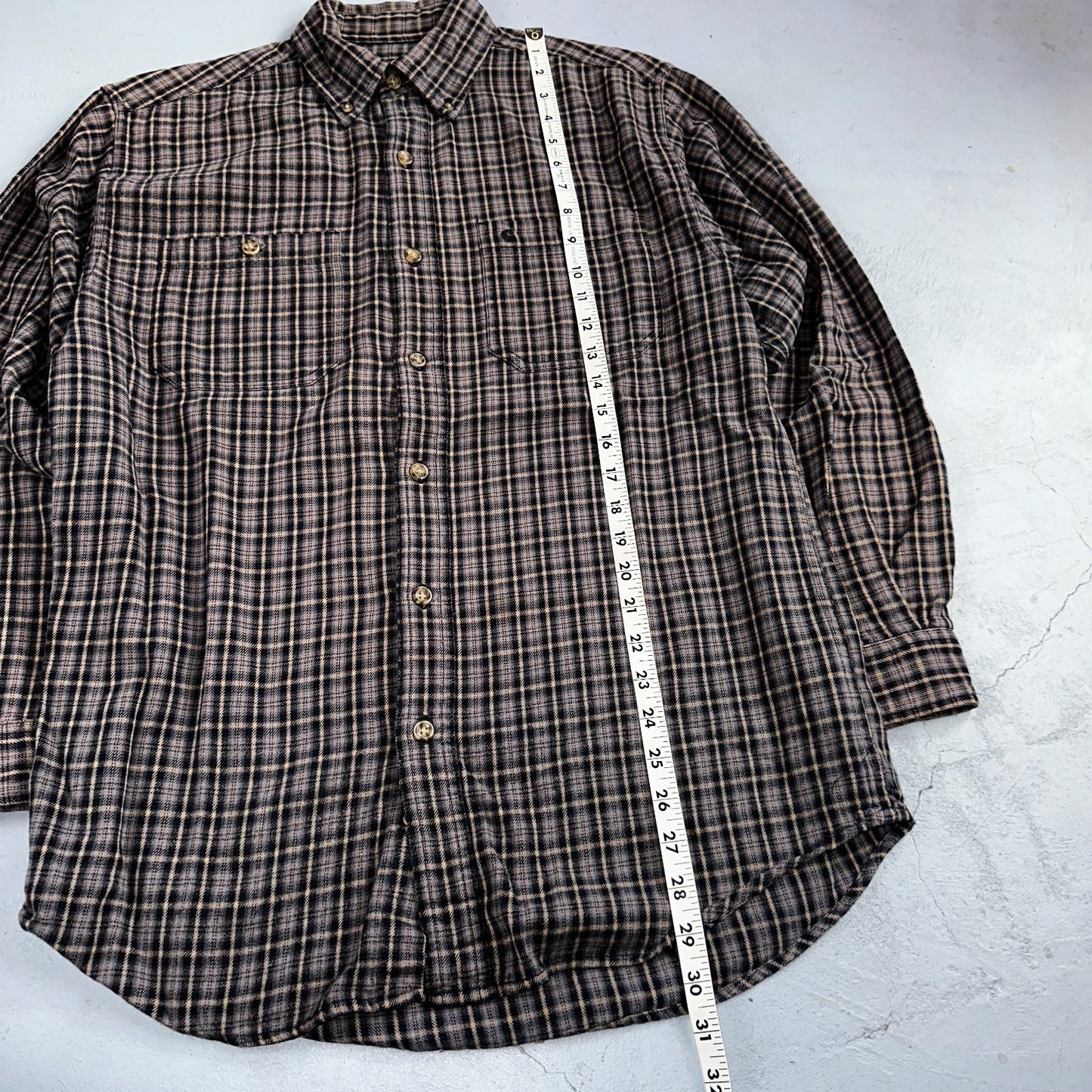 Carhartt Flannel Shirt M S249 BLK Black Brown Pockets Heavy Weight Medium