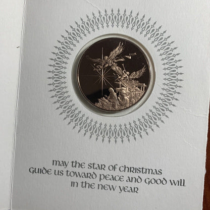 VINTAGE FRANKLIN MINT 1973 GLORY TO GOD CHRISTMAS CARD WITH COIN IN BOX