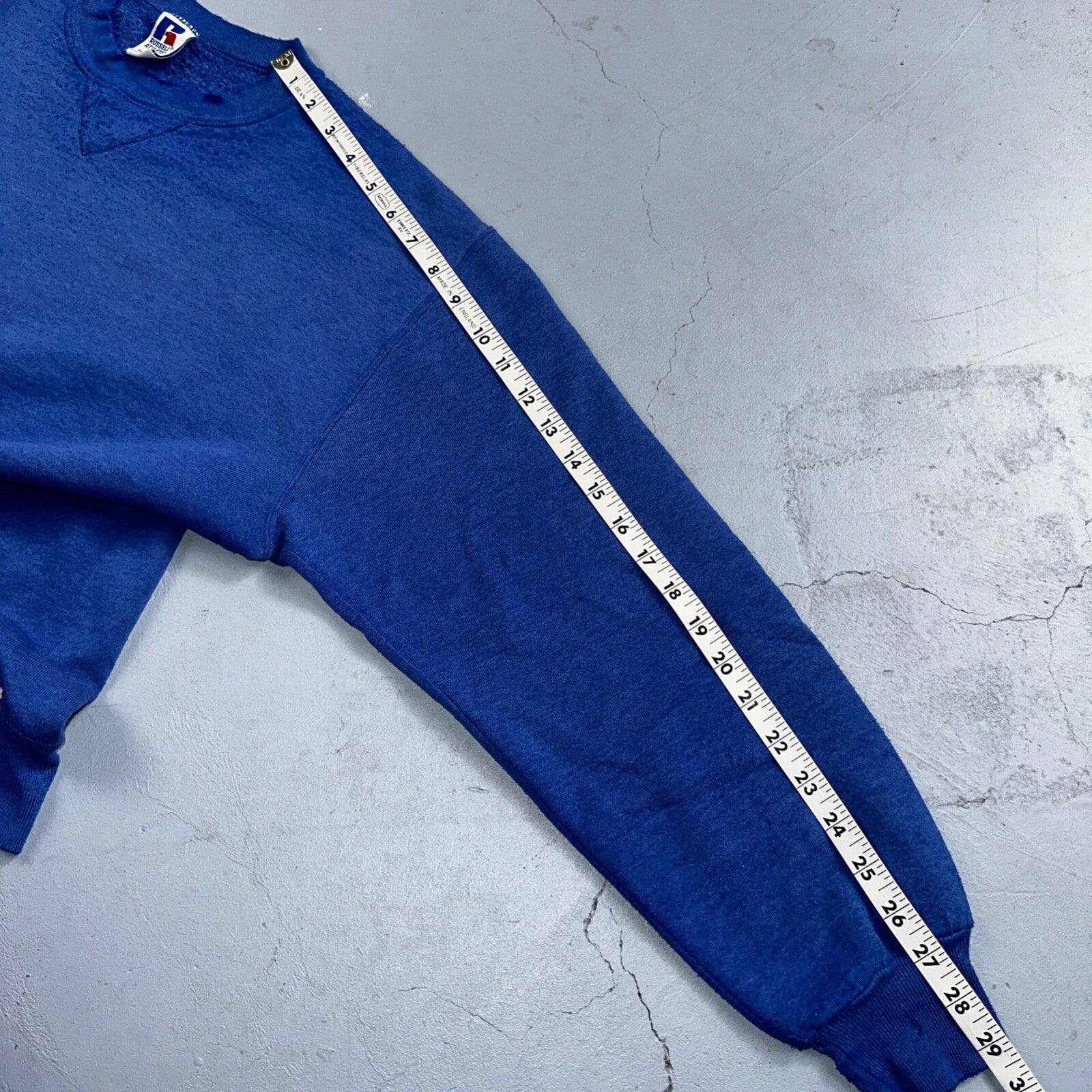 Russell Athletic Thrashed USA Sweatshirt VTG Crewneck L Blue Basic Cool Gym