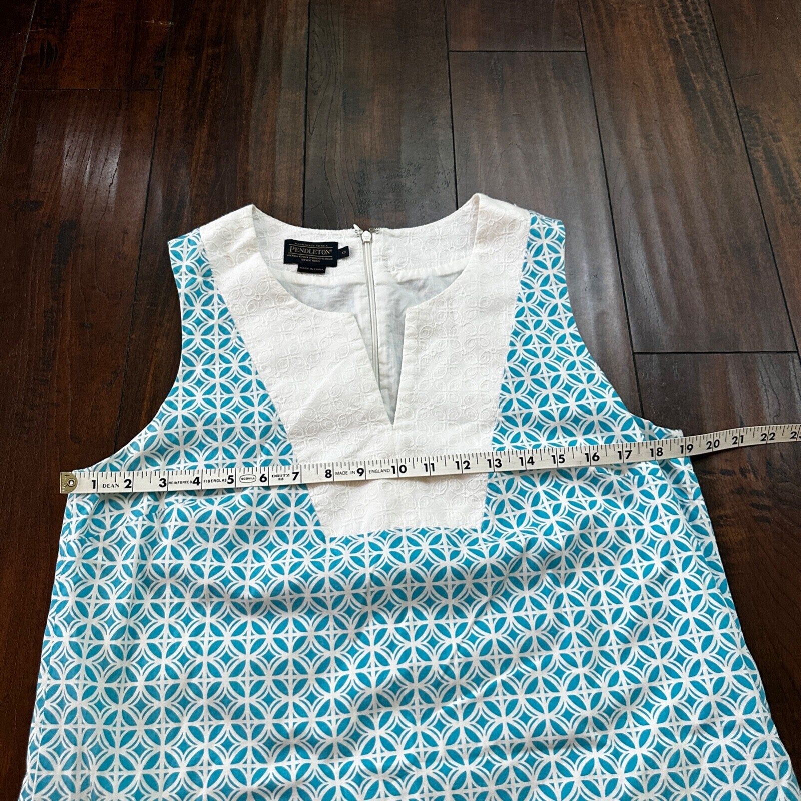 Pendleton Blue & White Sleeveless Dress Size 12 Summer Cute Pattern VTG Style