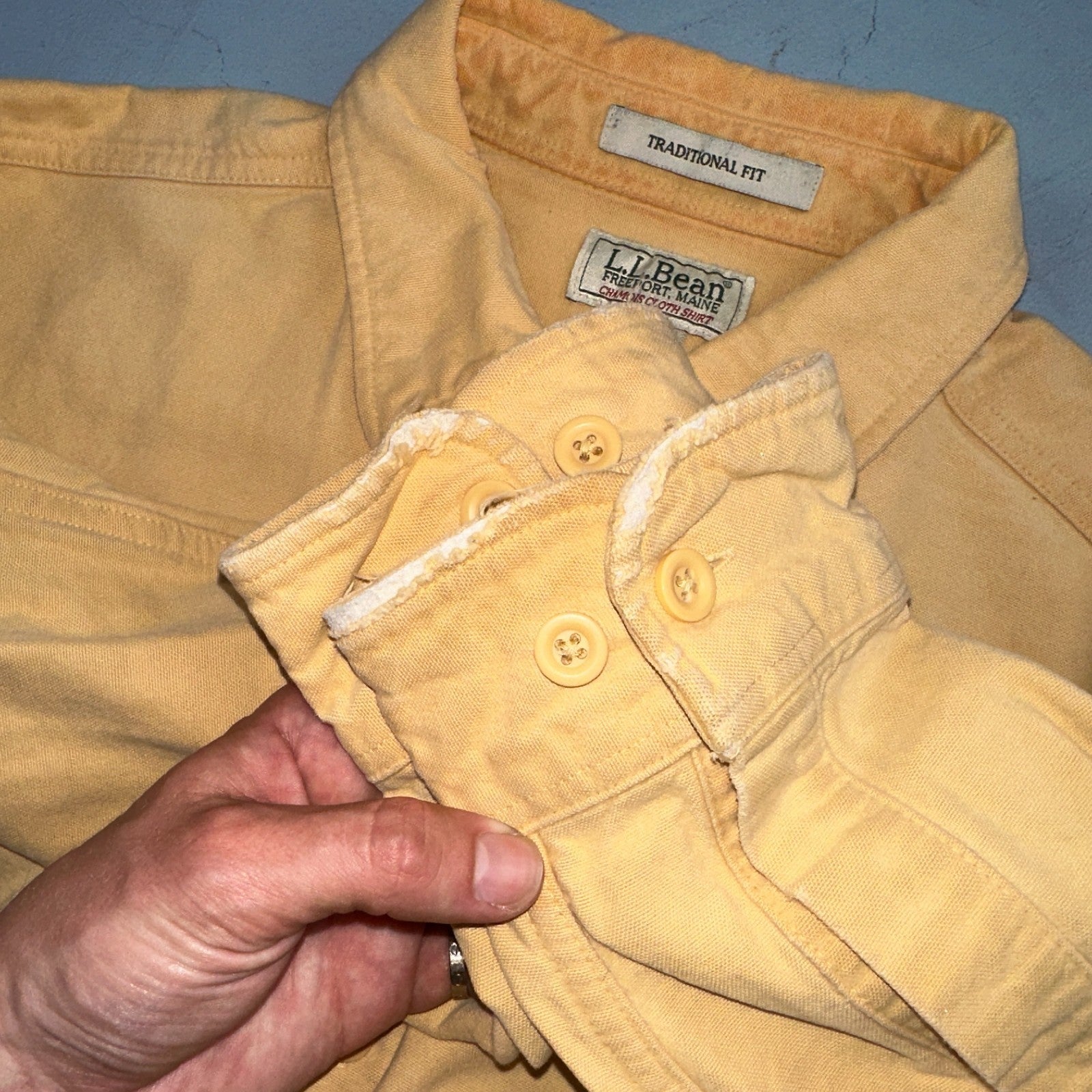 Vintage LL Bean Chamois Cloth Flannel Shirt Mens L Tall Yellow Made in USA 90s