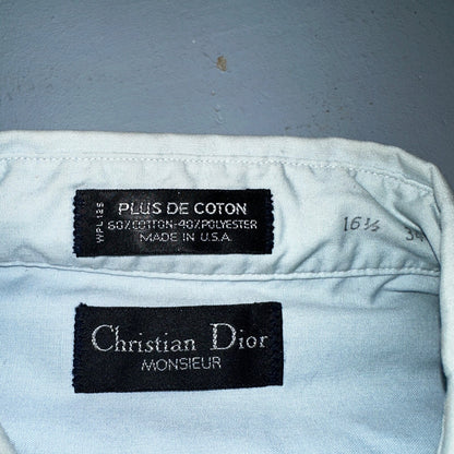 Christian Dior Vintage Men's 16.6 Monsieur Button Down Dress Shirt Blue