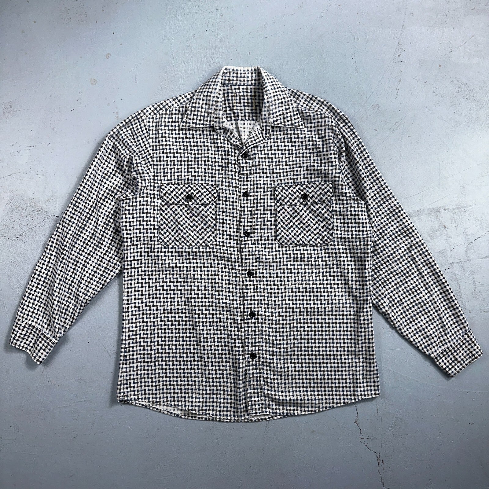 1970s Plaid Long Sleeve Striped Button Down Shirt 60s 70s Rockabilly Checker