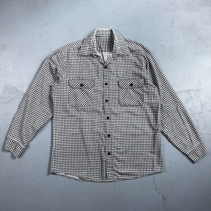 1970s Plaid Long Sleeve Striped Button Down Shirt 60s 70s Rockabilly Checker