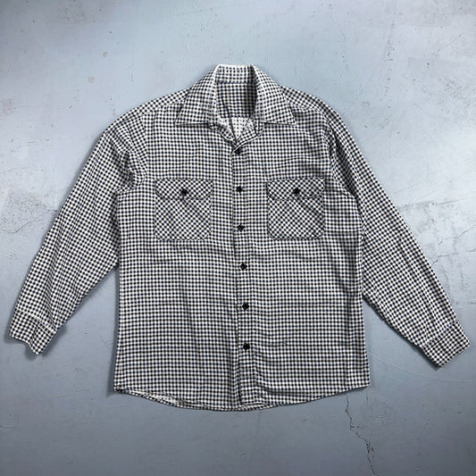 1970s Plaid Long Sleeve Striped Button Down Shirt 60s 70s Rockabilly Checker