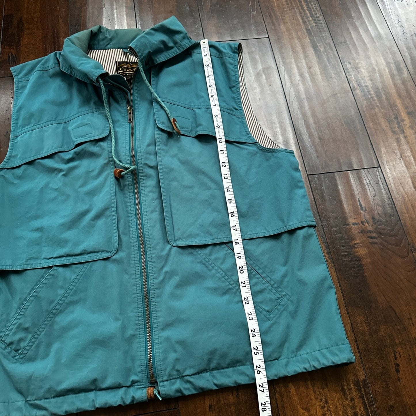 VTG Eddie Bauer Vest Mens M Green Blue Canvas Unlined Basic Cool Safari