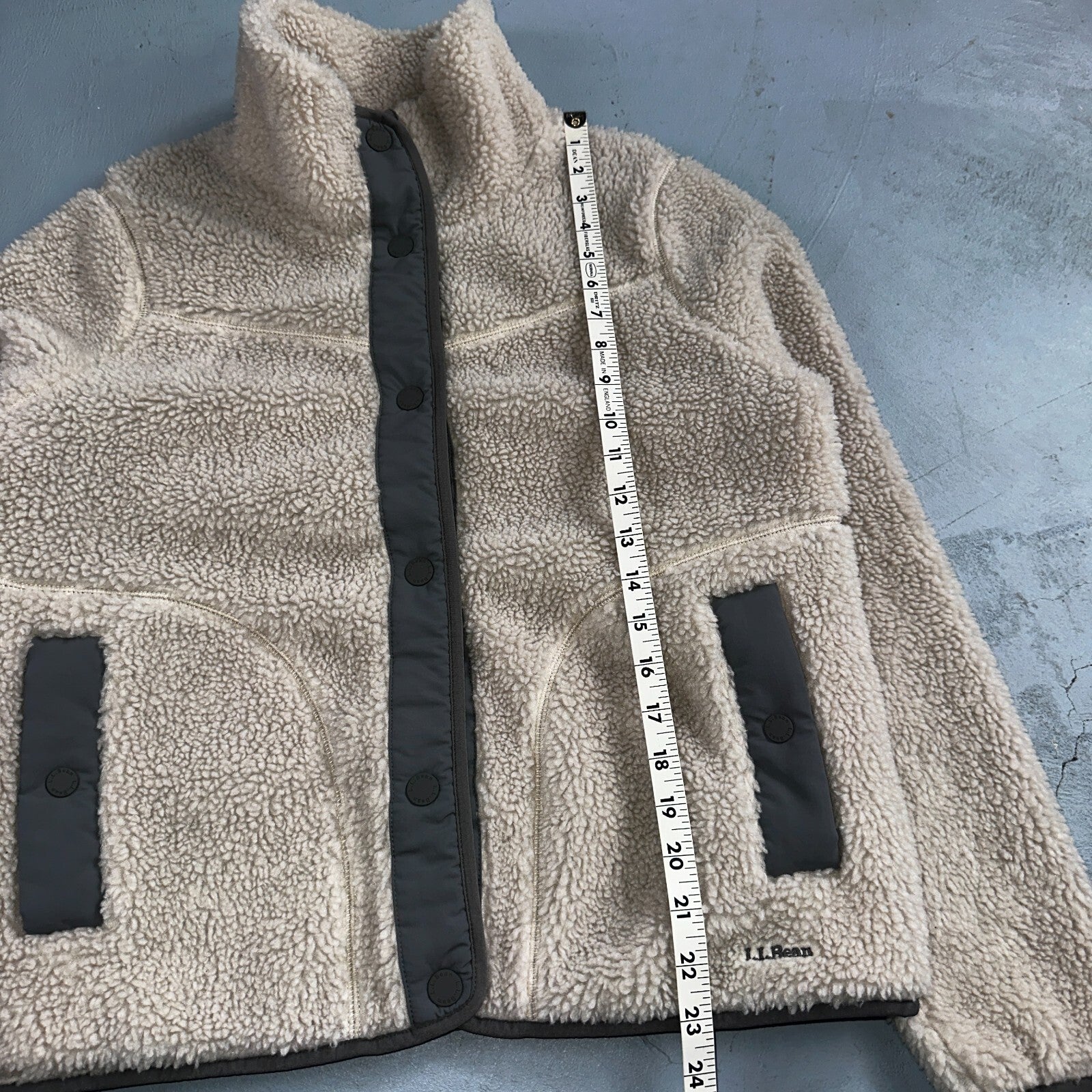 LL Bean Women's Sherpa Fleece Jacket Soapstone Grey Size Small Regular 515832