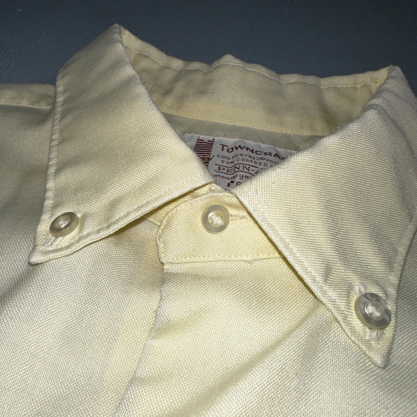 Vintage Penneys Towncraft Shirt Men 16 Penn Prest Yellow White Stripe 60s 1960s