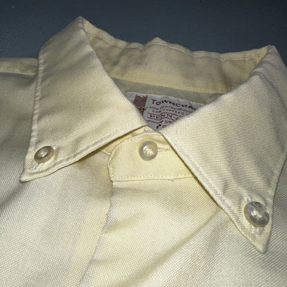 Vintage Penneys Towncraft Shirt Men 16 Penn Prest Yellow White Stripe 60s 1960s