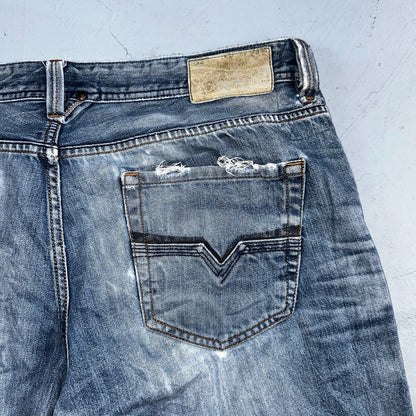 Diesel Larkee Bootcut Stretch Jeans Mens 36x30 Blue Straight 008M2 Whisker Italy