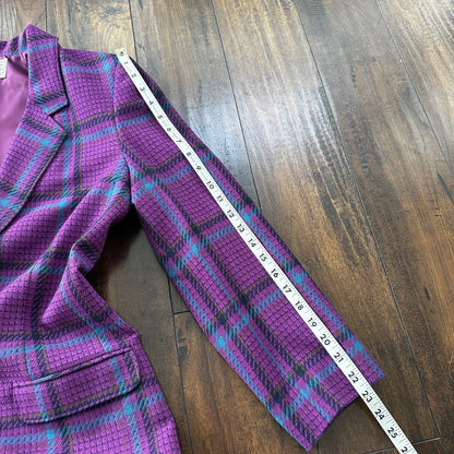 Vintage Miss Pendleton Wool Plaid Blazer Jacket Womens Size 10 70s Purple