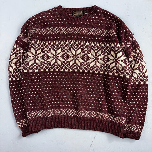 Eddie Bauer Vintage 90s Womens Large Wool Nordic Fair Isle Pullover Sweater