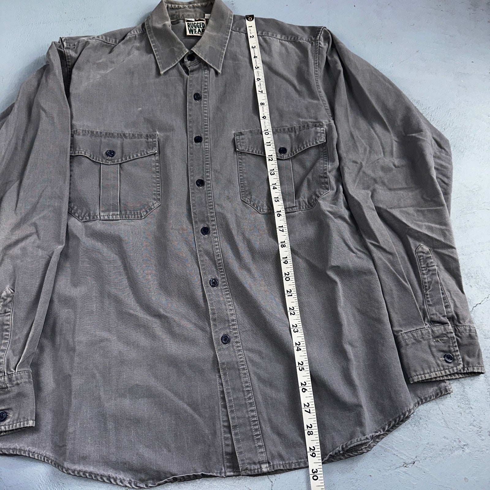 Rugged Wear Joes Jeans Shirt Gray Large Button Up Pockets Workwear Cotton VTG