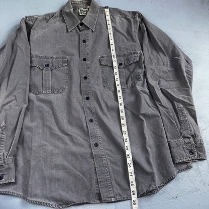 Rugged Wear Joes Jeans Shirt Gray Large Button Up Pockets Workwear Cotton VTG