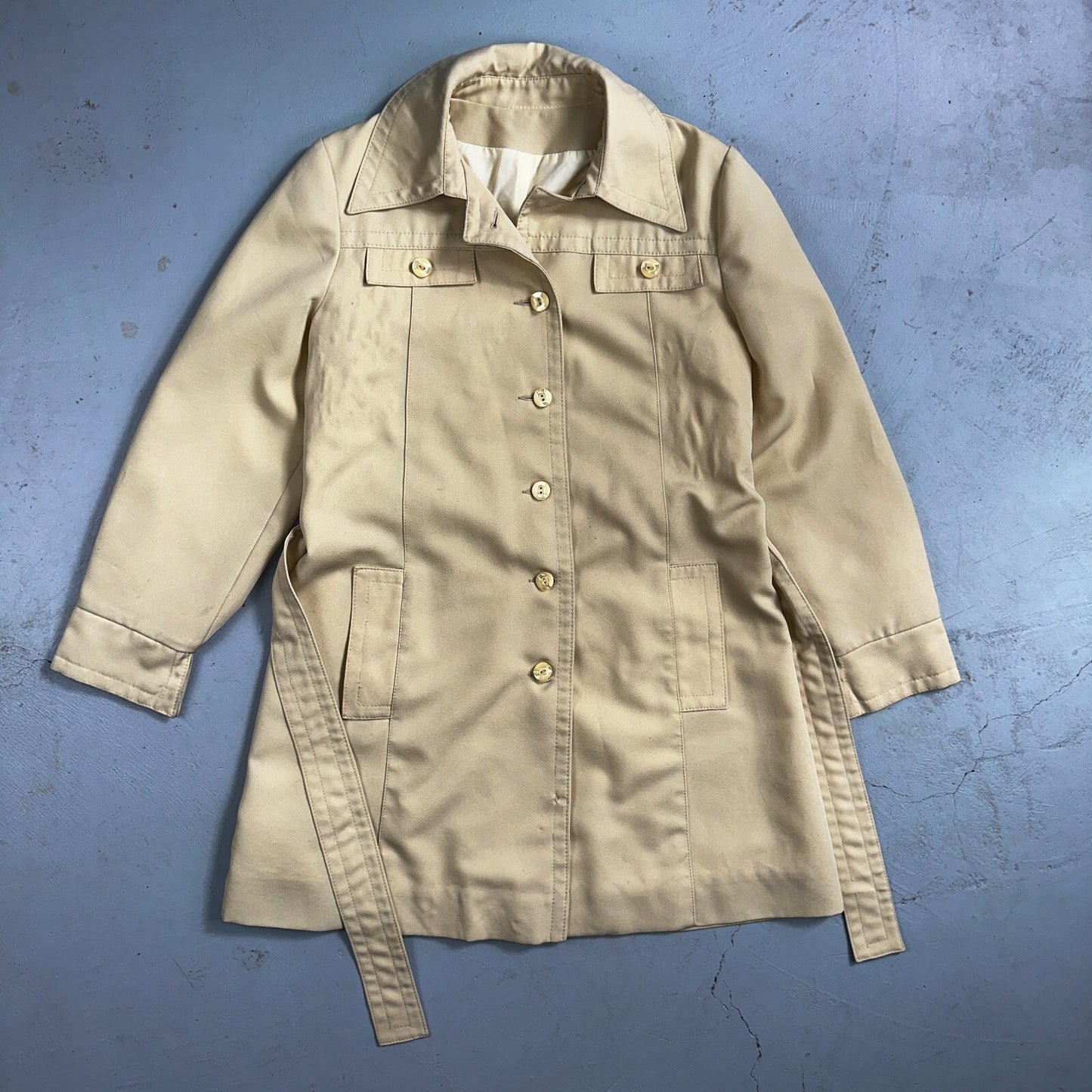 Puget Sounder Beige Canvas Belted Trench Coat Rockabilly 1960s 60s Womens