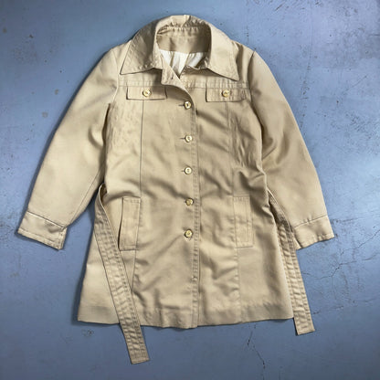 Puget Sounder Beige Canvas Belted Trench Coat Rockabilly 1960s 60s Womens