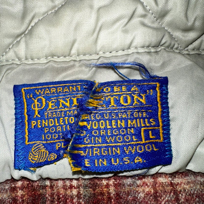 Pendleton Vintage 70s Woolen Mills Virgin Wool Lodge Shirt Red Plaid Mens L