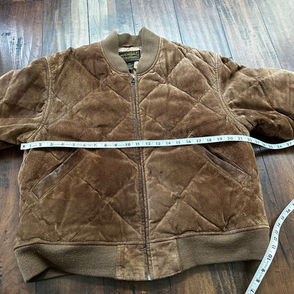 VTG 90s Eddie Bauer Jacket Brown Genuine Suede Leather Goose Down Bomber RARE