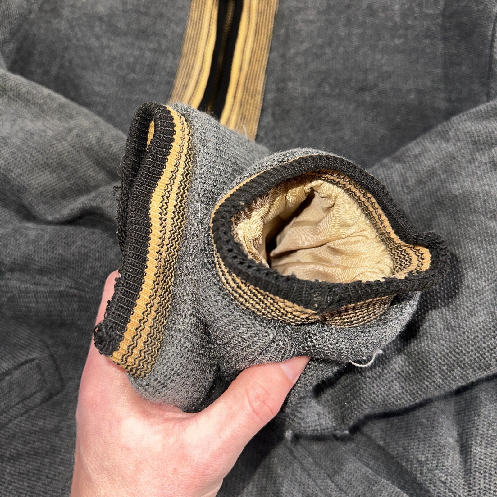 VTG 40s Wool Lined Men Zipper Jacket Sweater Salt Pepper Gray 1940s Rockabilly