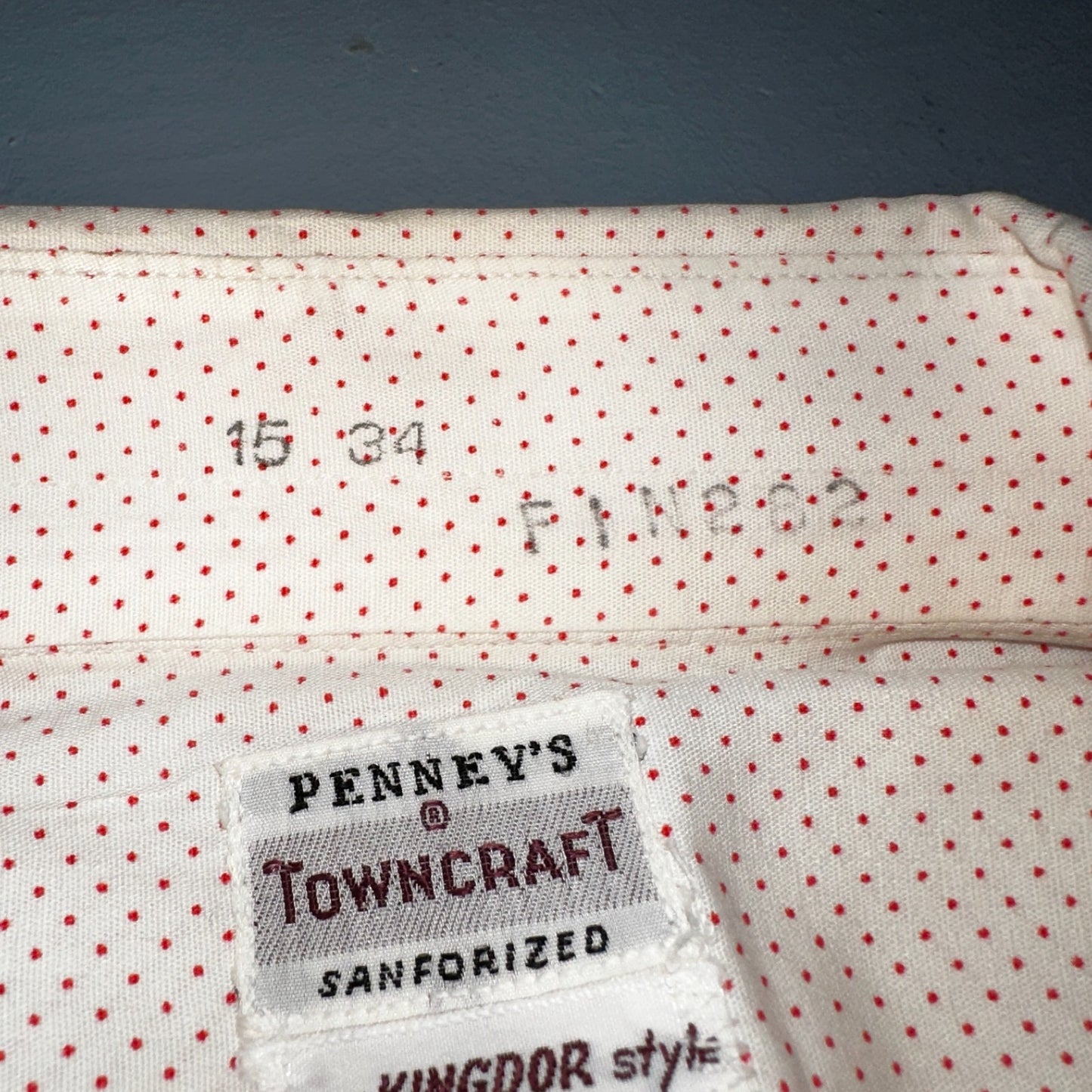 Vtg 40s 50s Penneys Towncraft Dress Shirt Mens 15 Red Polka Dot White Crisp