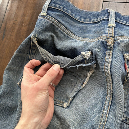 Levis 501 XX Big E True Vintage 60s Redline THRASHED Denim Jeans 1960s 27x26
