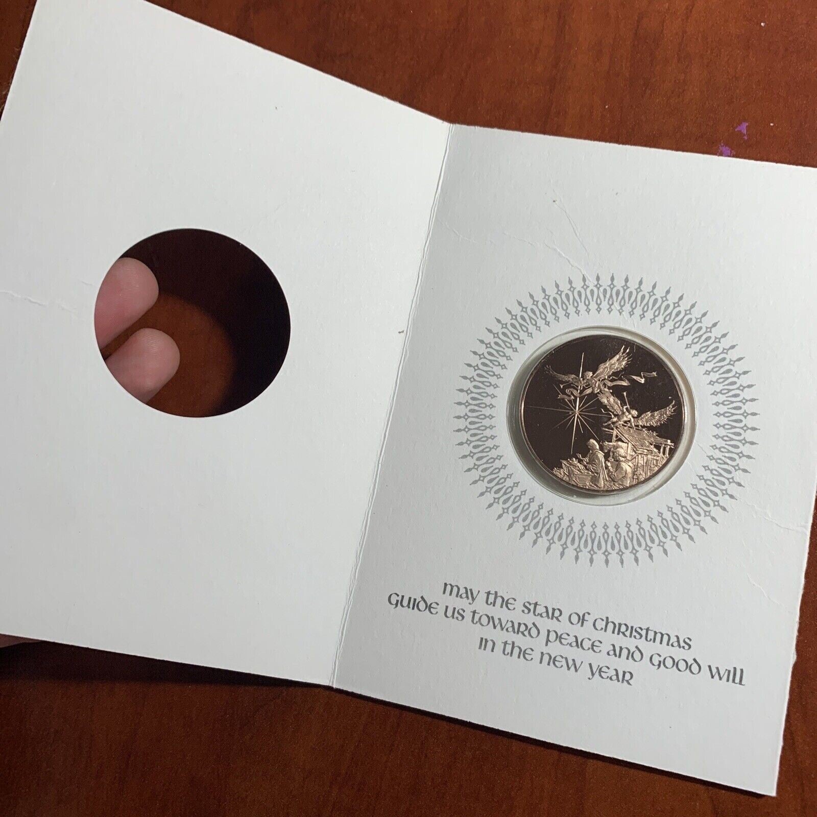 VINTAGE FRANKLIN MINT 1973 GLORY TO GOD CHRISTMAS CARD WITH COIN IN BOX