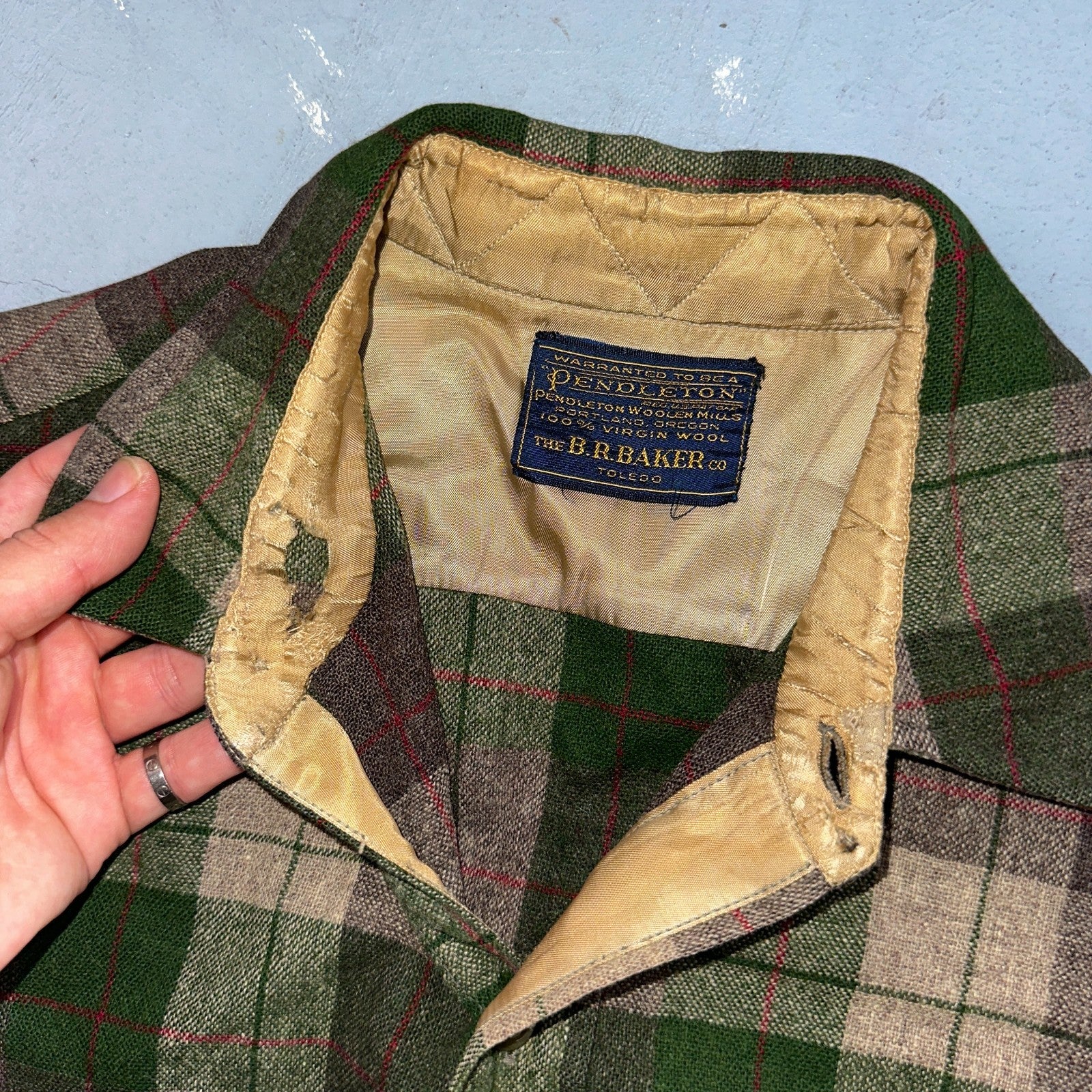 Pendleton VTG BR Baker Shirt Plaid 100% Wool Button Down Size M Plaid 1950s Camp