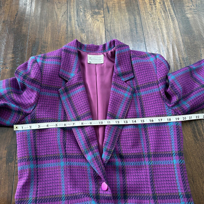 Vintage Miss Pendleton Wool Plaid Blazer Jacket Womens Size 10 70s Purple