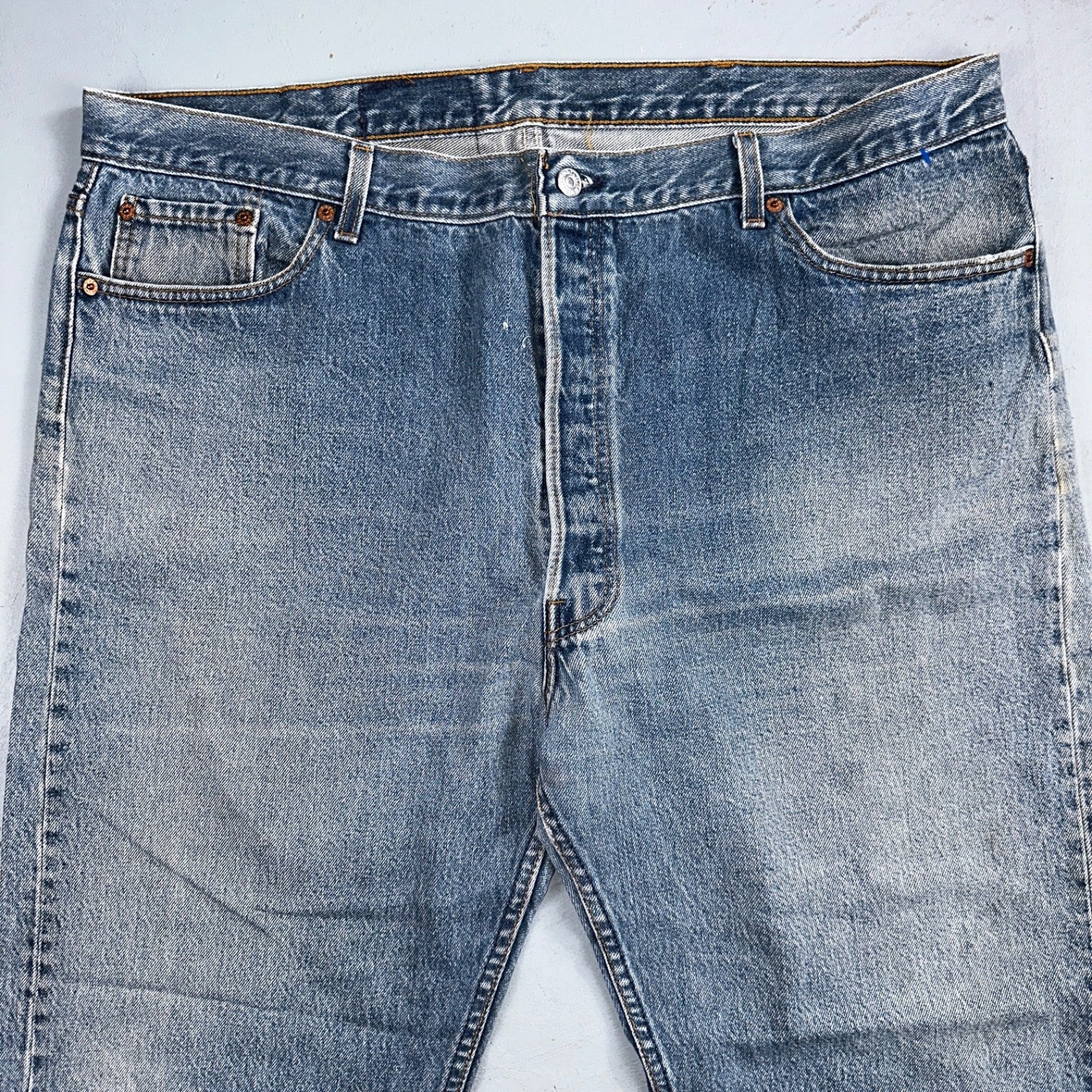 Levis 501 Vintage 90s USA XX Straight Leg Jeans Blue Light Wash 46x32 Act 42x28