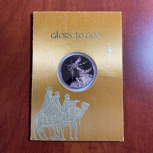 VINTAGE FRANKLIN MINT 1973 GLORY TO GOD CHRISTMAS CARD WITH COIN IN BOX