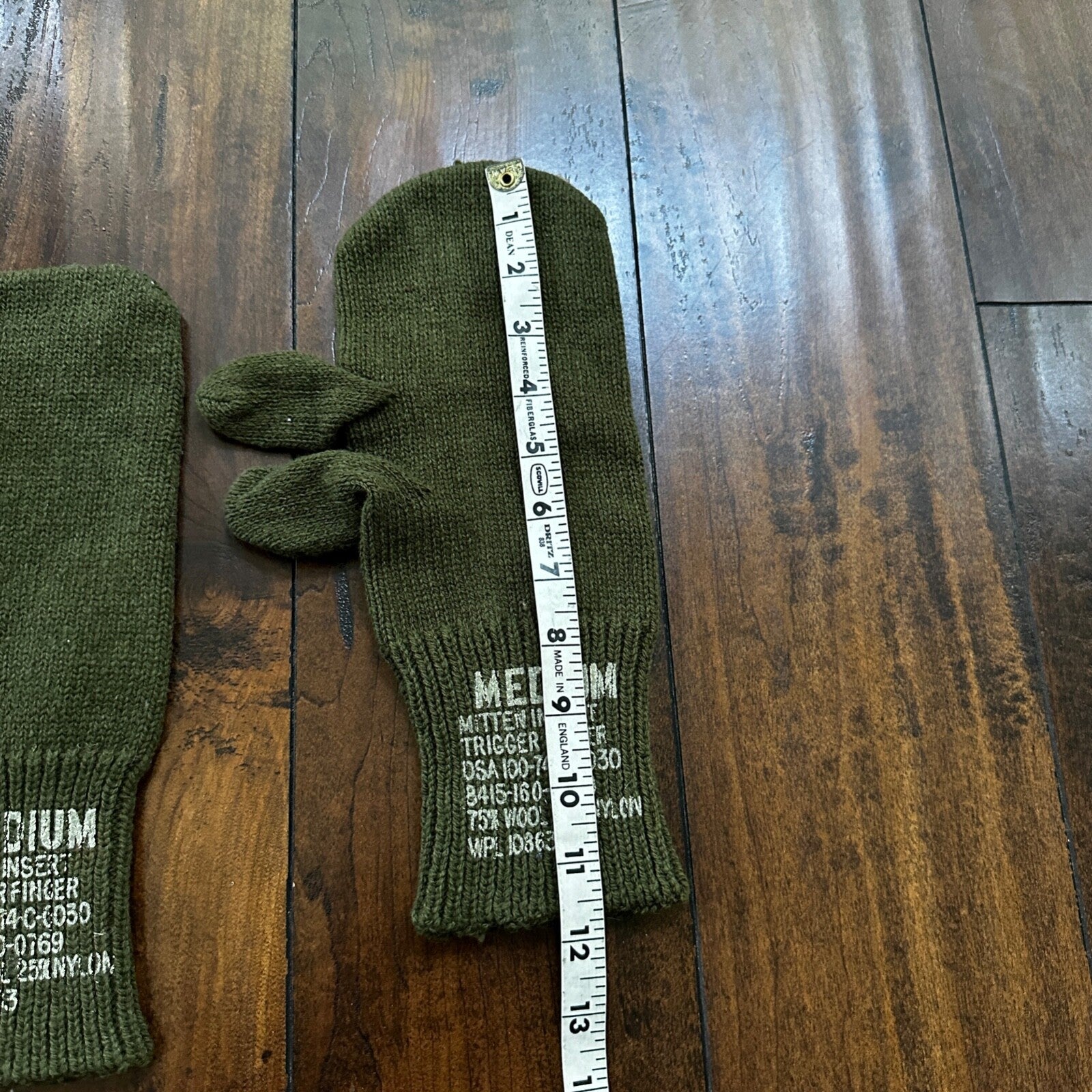 VTG 1970s DSA 74 Trigger Finger Mitten Inserts US Army Military Wool Knit Medium
