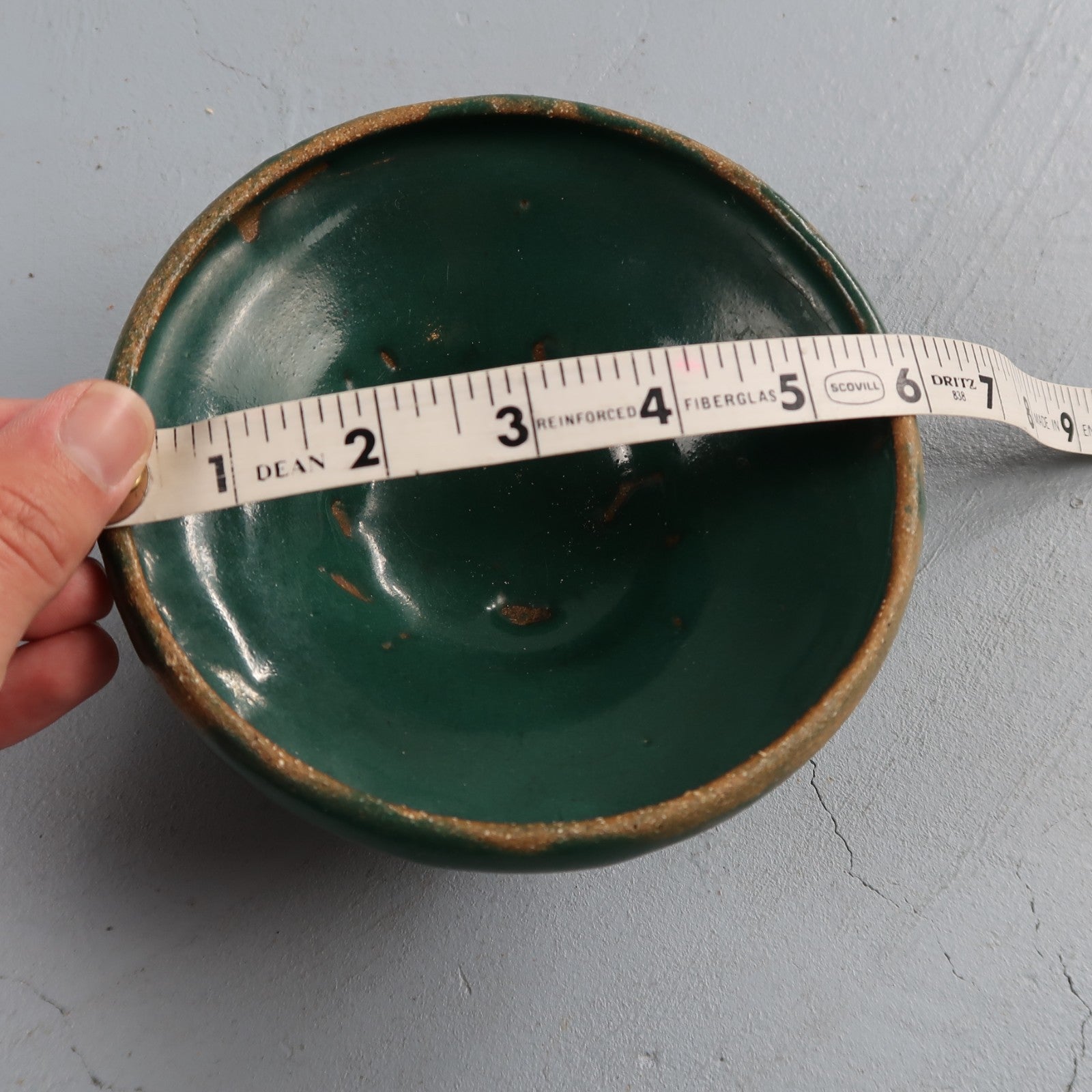 Green Glazed Small Size Motif Bowl Cute Ceramic Green VTG 90s Handmade Art Folk