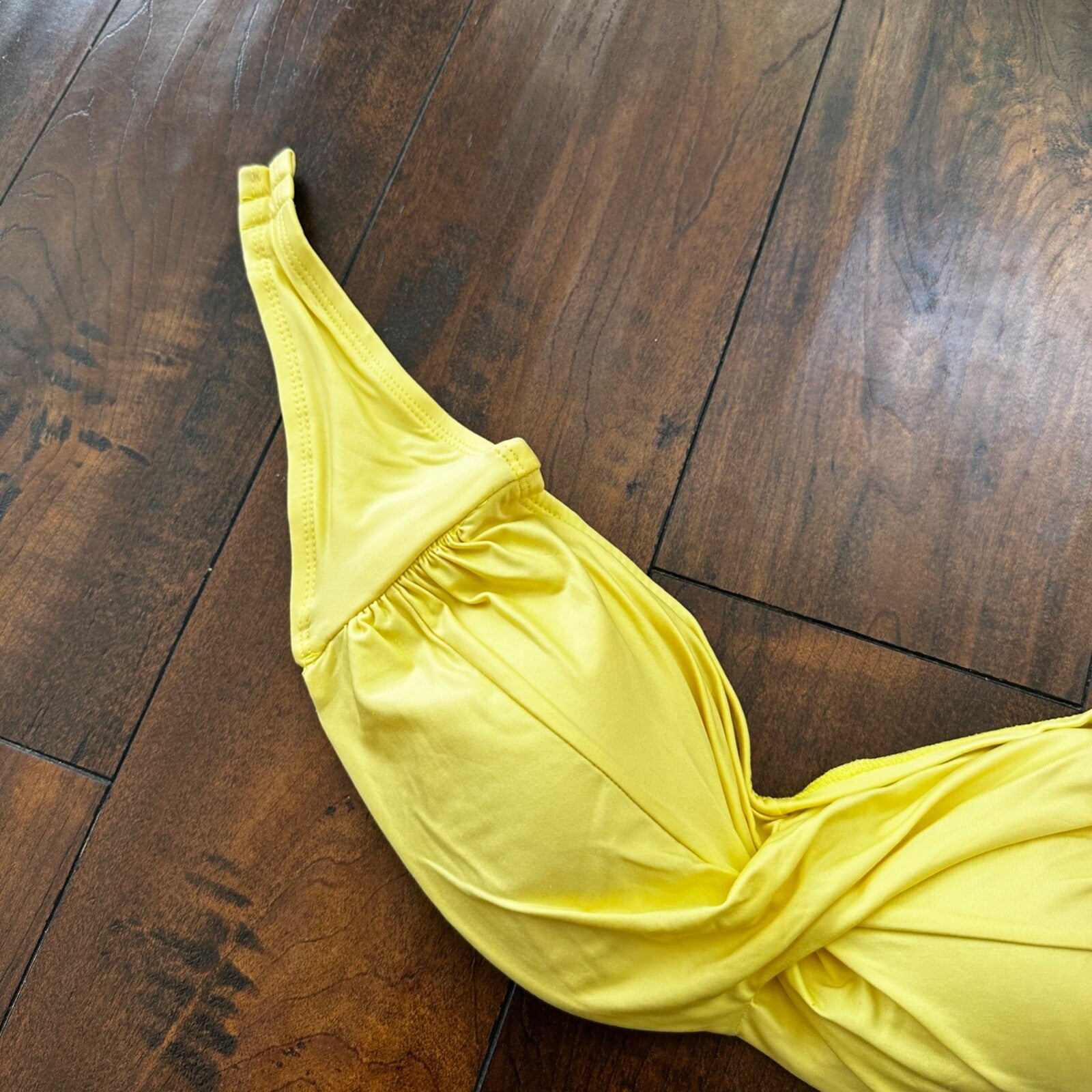 Yellow Womens Swim Suit Top Size S Lace Ruffle Strapless Padded Plus Extra