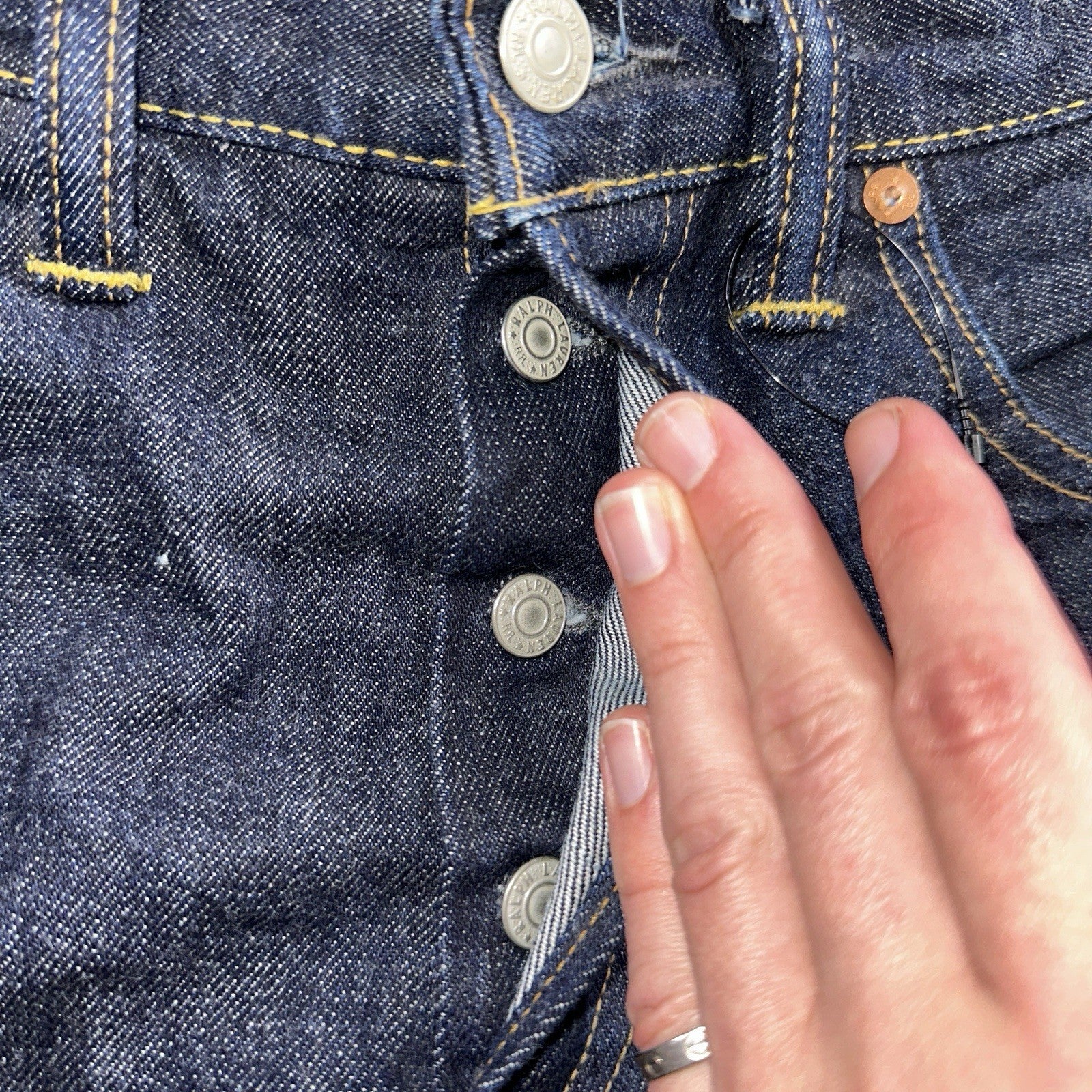 Double RL RRL Men’s Blue Denim Selvedge Jeans Slim Redline USA 31x32 Dark!