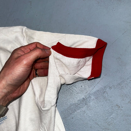 Cars Sandblast 1987 VTG T Shirt Sunset Beach Street Rods Ringer Oregon Graphic