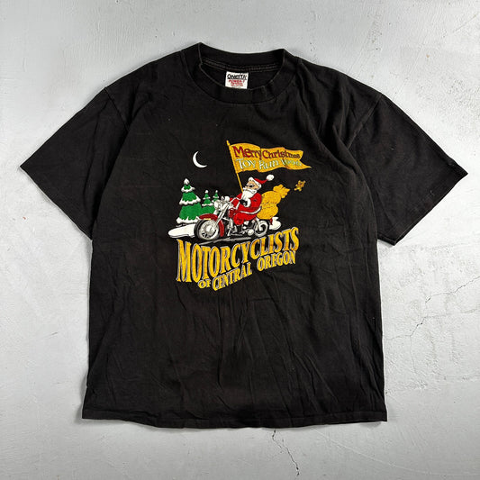 Motorcyclist Christmas Oneita VTG T Shirt Santa Central Oregon Toy Bike Harley
