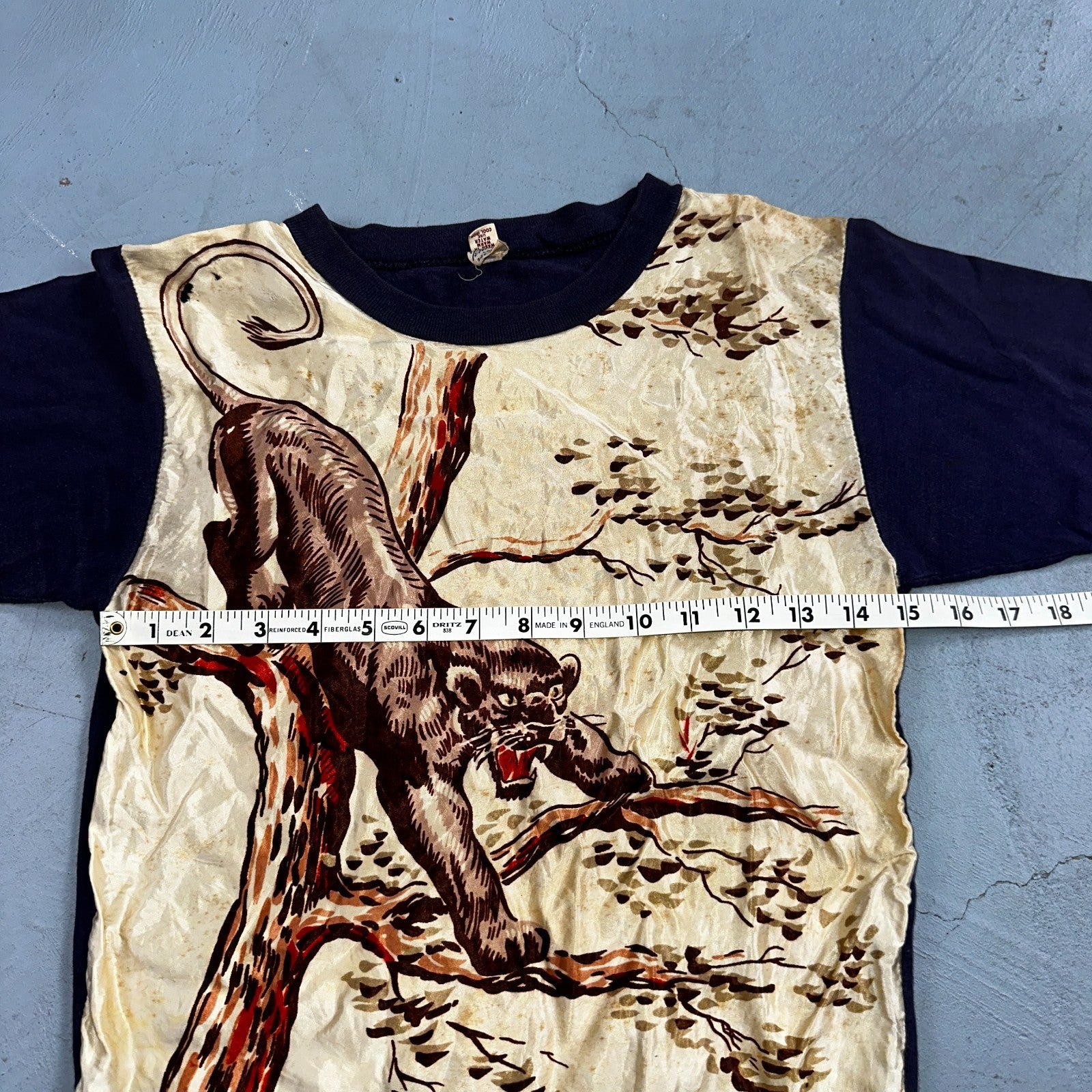 VTG Penneys Novelty Boys T Shirt Size 16 1950s Black Panther Rockabilly Sukajan