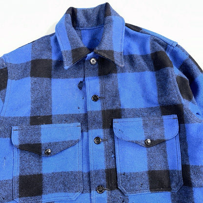 Filson CC Wool Mackinaw Cruiser Jacket Blue Plaid L Distressed VTG USA