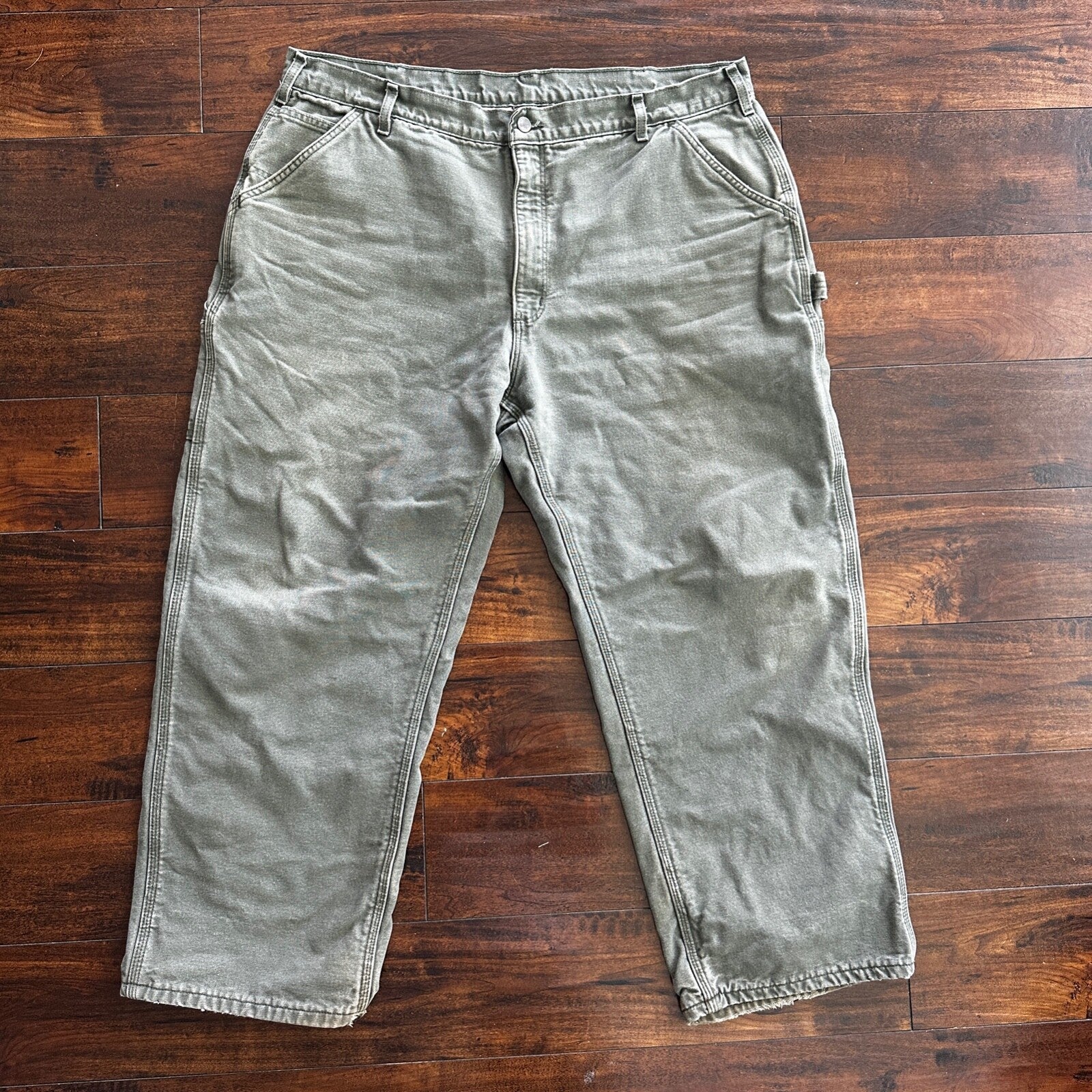 Carhartt Pants Men's 42X30 Flannel Lined Washed Duck VTG Fit B111-MOS Green