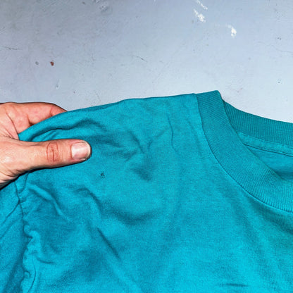 Fruit Of The Loom 90s USA XL VTG T Shirt Teal Blue Long Sleeve Blank Thrashed