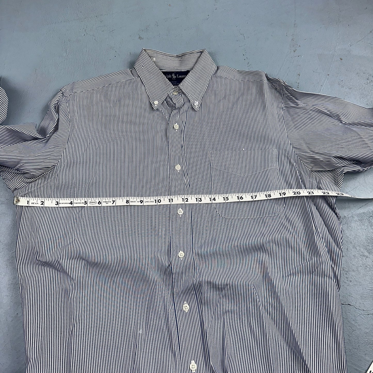 Polo Ralph Lauren Shirt 15.5 White Navy Striped USA Japan Button Up Long Sleeve