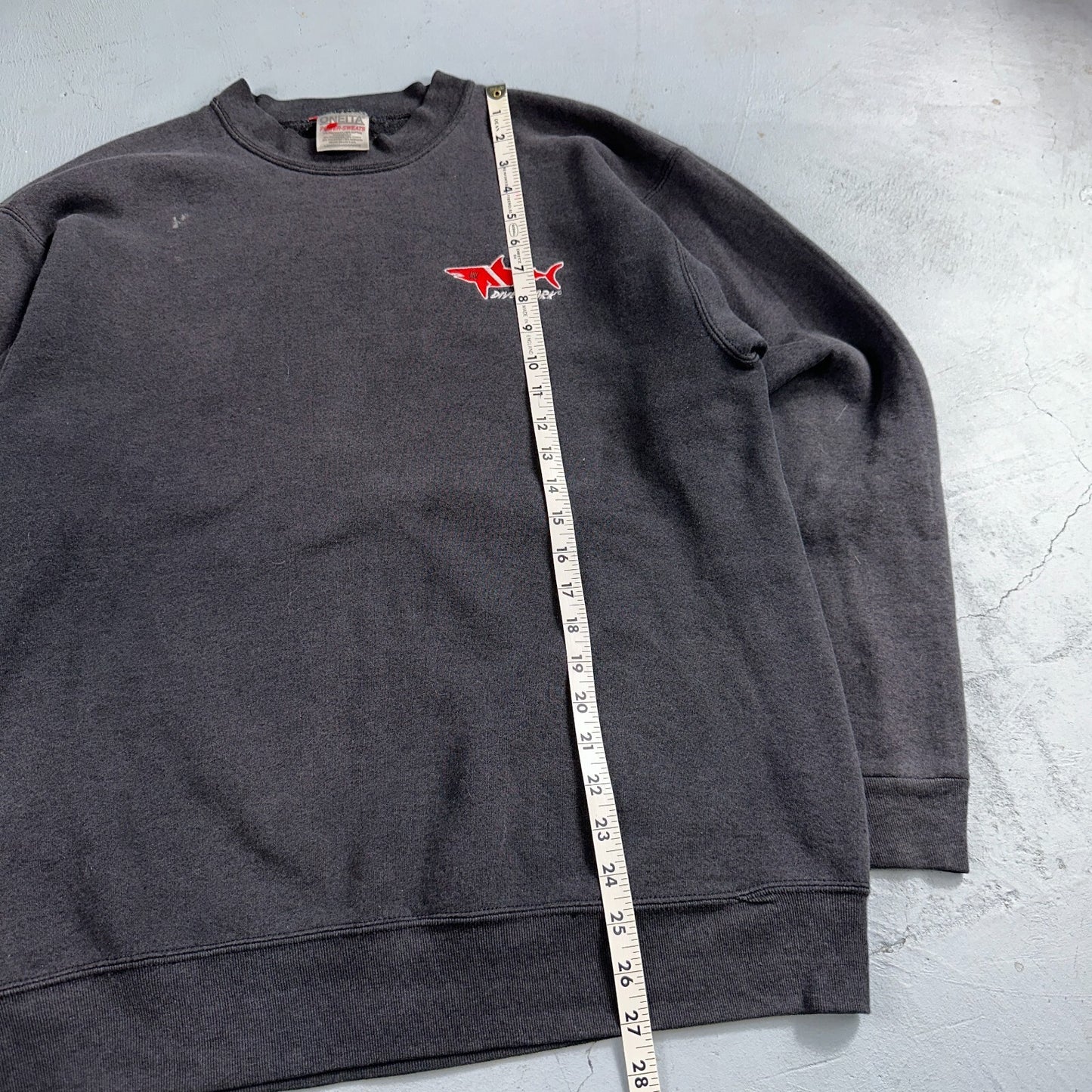Oneita Shark Sweatshirt L 1990s VTG Crewneck Dive Swim Black Ocean Rap Fish