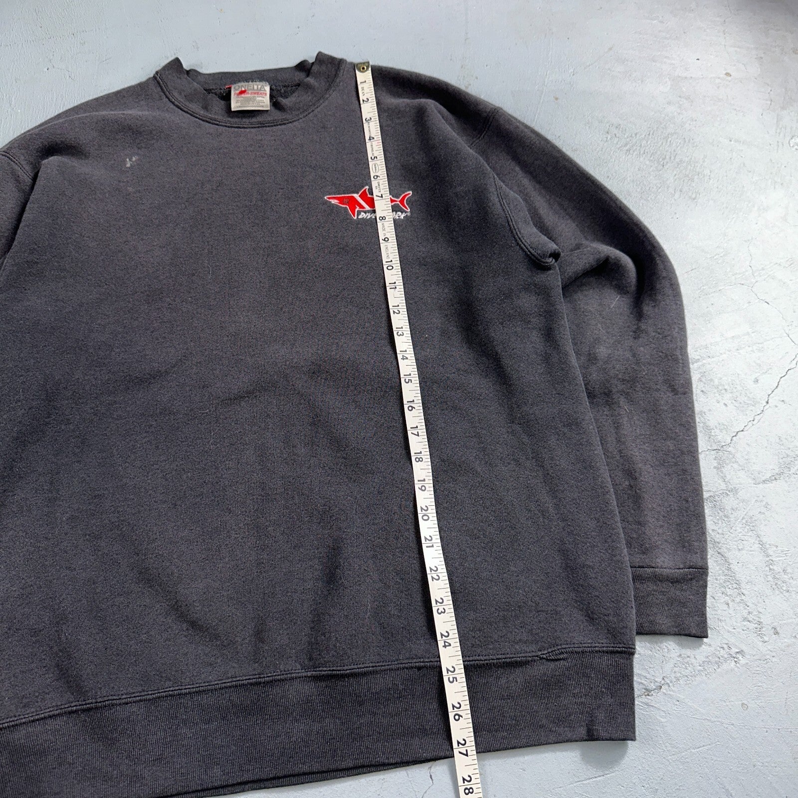 Oneita Shark Sweatshirt L 1990s VTG Crewneck Dive Swim Black Ocean Rap Fish