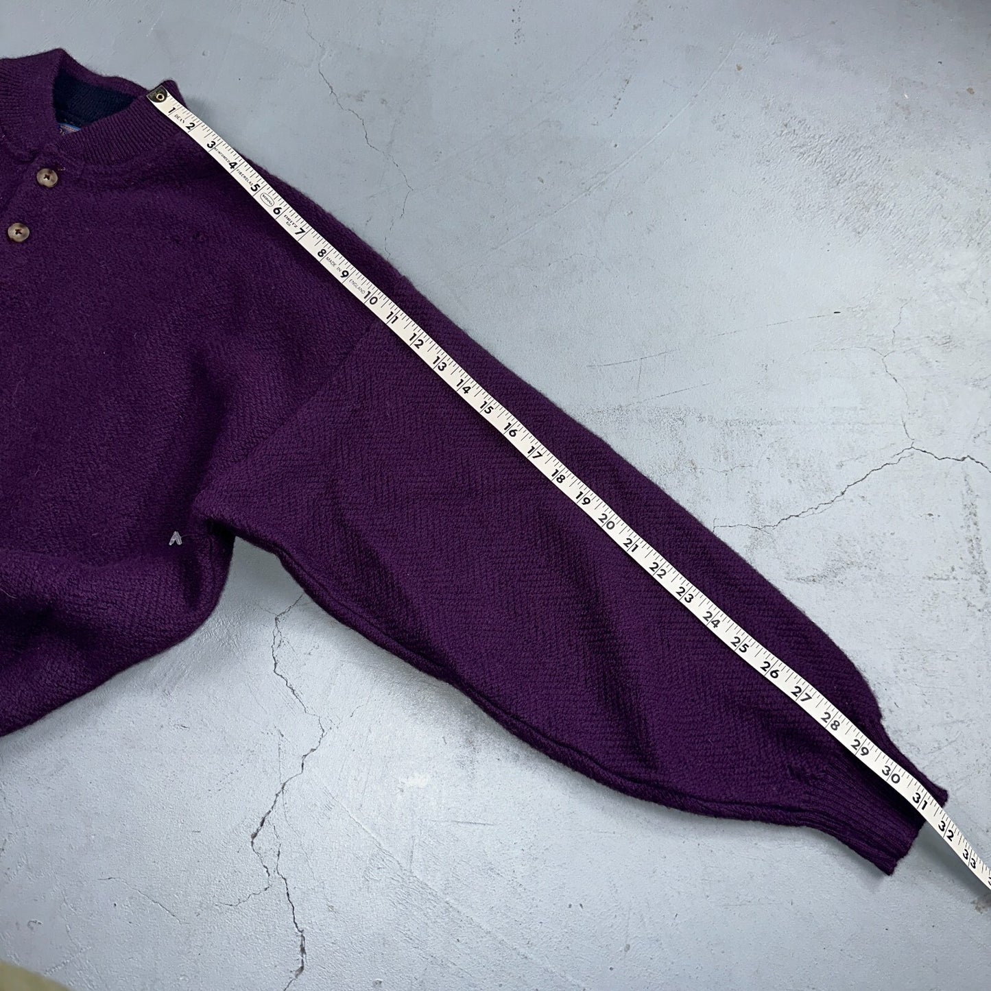 Pendleton 80s Vintage Henry Neck Sweater Elbow Patch Mens Size XL Wool Purple