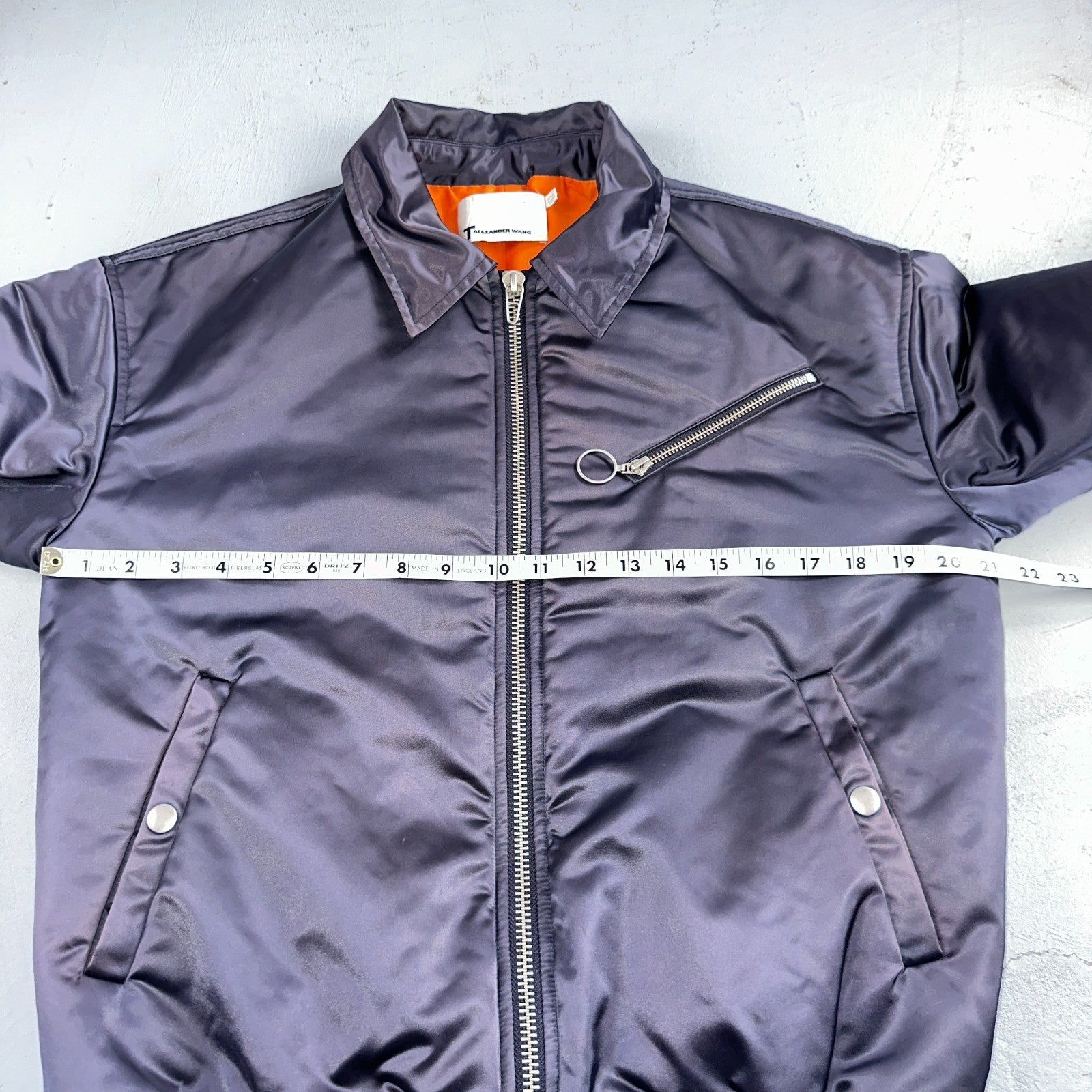 T Alexander Wang Navy Blue Satin Women Bomber Jacket Crop Size 6 Designer Silky